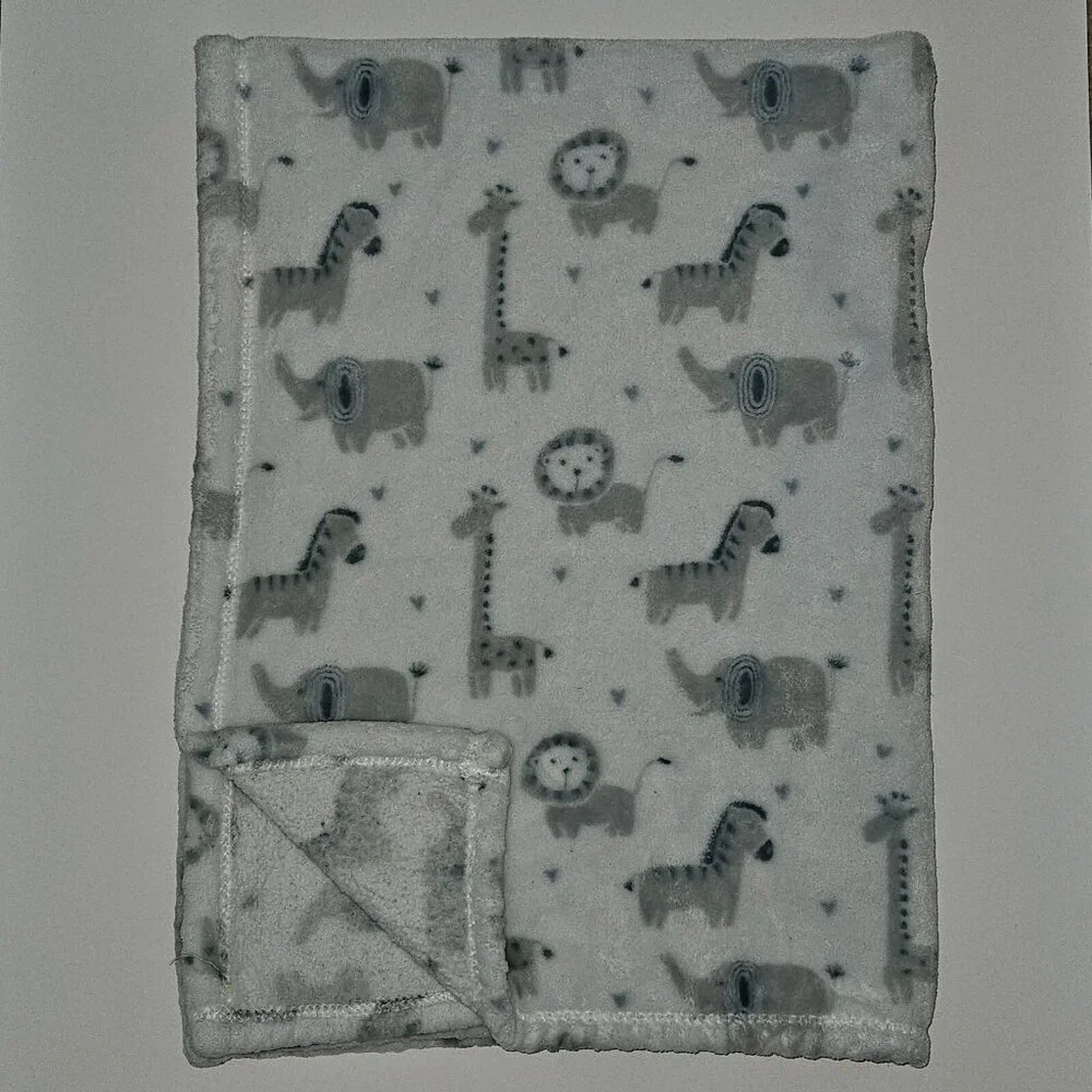 Adirondack Baby Blanket Fleece White Gray Elephant Zebra Giraffe Lion Heart
